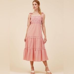 Moodie Gingham Smocked Midi Dress SzM